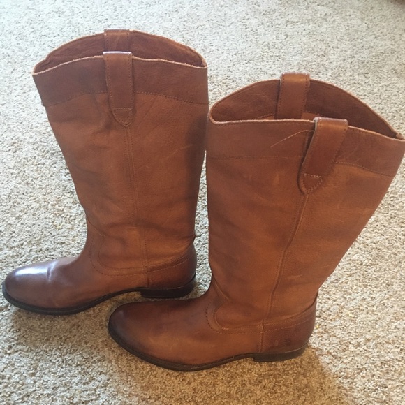 Frye Melissa Pull On Leather Boots Cognac 6.5 - Picture 3 of 8